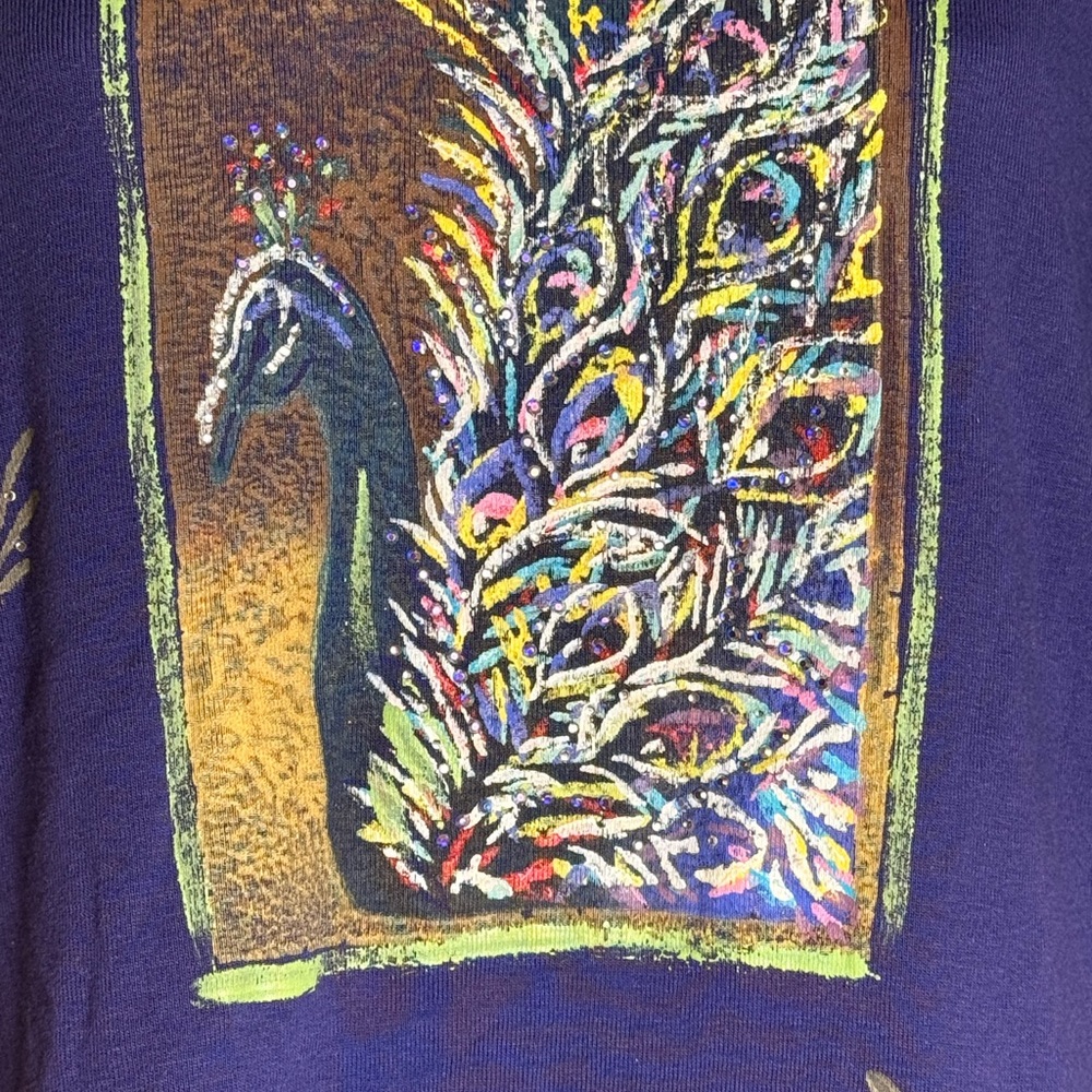 Women's Purple Peacock Graphic Long Sleeve Top - Picture 3 of 16